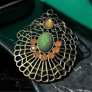 Stunning Vintage Filigree Pendant with Green and Pink Stones
